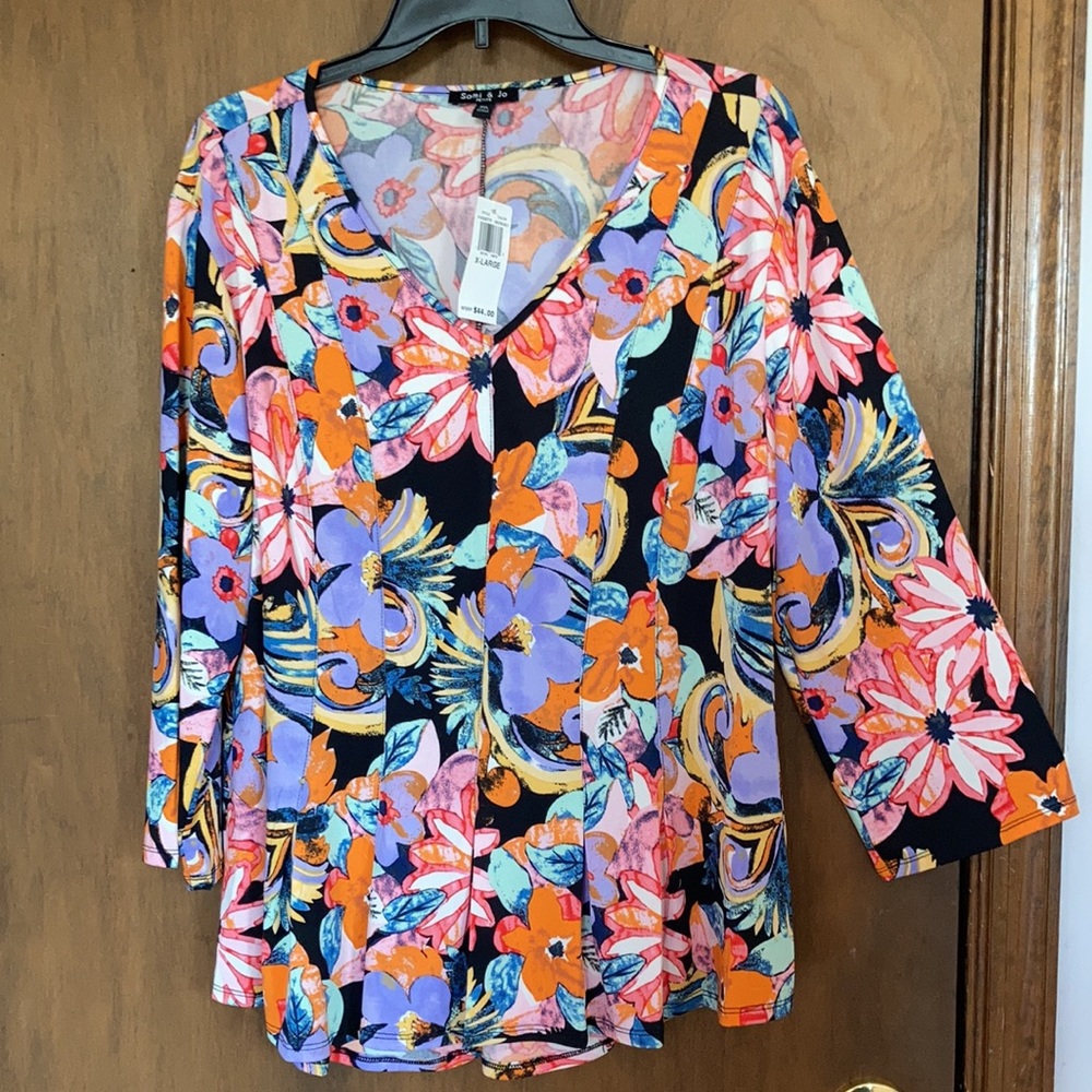 Sami & Jo top colorful floral print w stretch boho casual office XLP - Picture 10 of 17